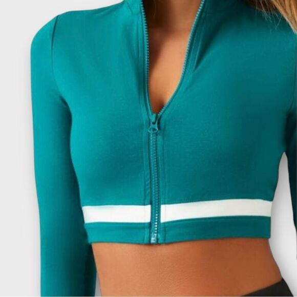 Forever 21 Cropped Full Zip Sweatshirt Jacket in Teal Women’s Size S - Picture 9 of 9